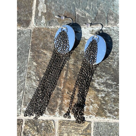 Vtg Sterling Silver Jewelry Pierced Dangle Oval Faceted Earrings MADISON STUDIO - Picture 3 of 4